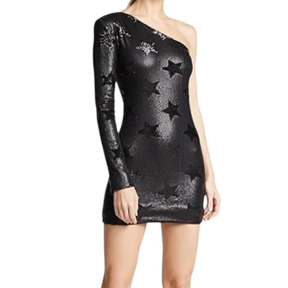 RtA Dresses & Skirts - RtA Edie Black One Shoulder Sequin Mini Dress Size 4 Luxury Cocktail Party